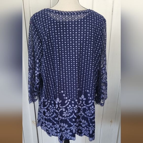 Isaac Mizrahi Women's Lined Blue Lace Blouse - Picture 4 of 9